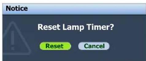 Notice Reset Lamp Timer? Reset Cancel