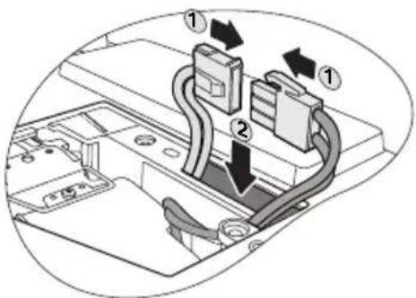 Diagram of a device showing labeled components with arrows indicating direction or flow, likely illustrating a cable or connector assembly.