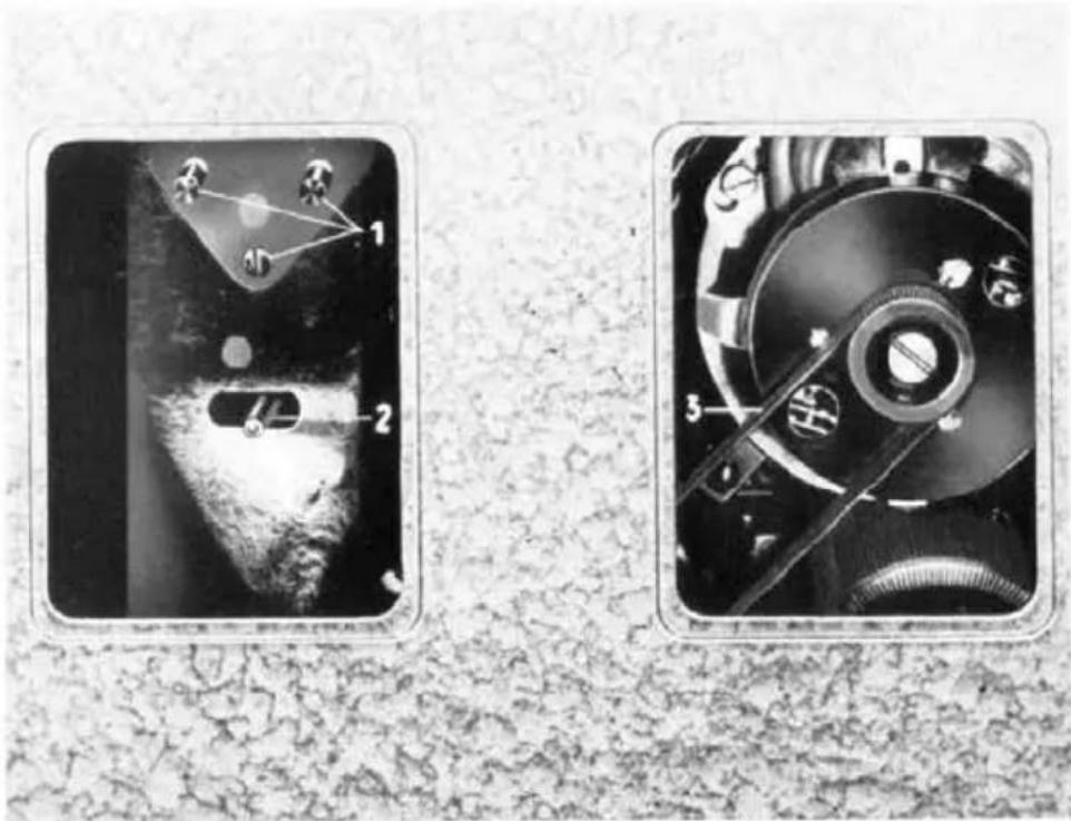 Technical diagram showing mechanical components with numbered labels, including a gear and a circular component with internal features.