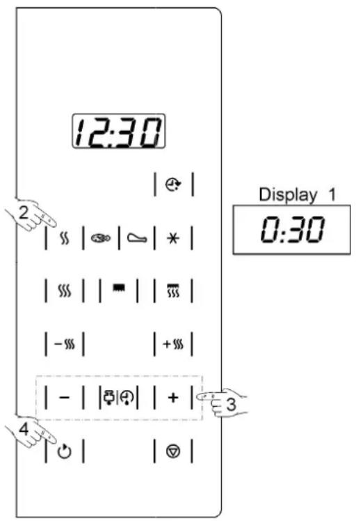 12:30 Display 1 0:30 2 | ⏻ | | | | | | | * | | | | | | | | | | - | | + | | - | | | | | + | 4 | ⏻ | | |
