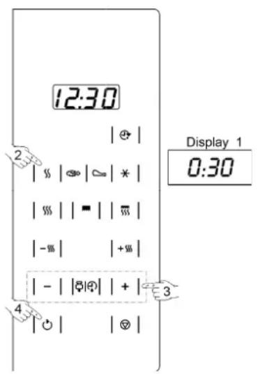 12:30 Display 1 0:30 2 | ⊕ | | | | | ⊙ | ⊖ | * | | | | | = | | | | | | - | | + | | | | - | | ⊕ | ⊙ | + | 4 | ⊙ | | ⊗ | 3