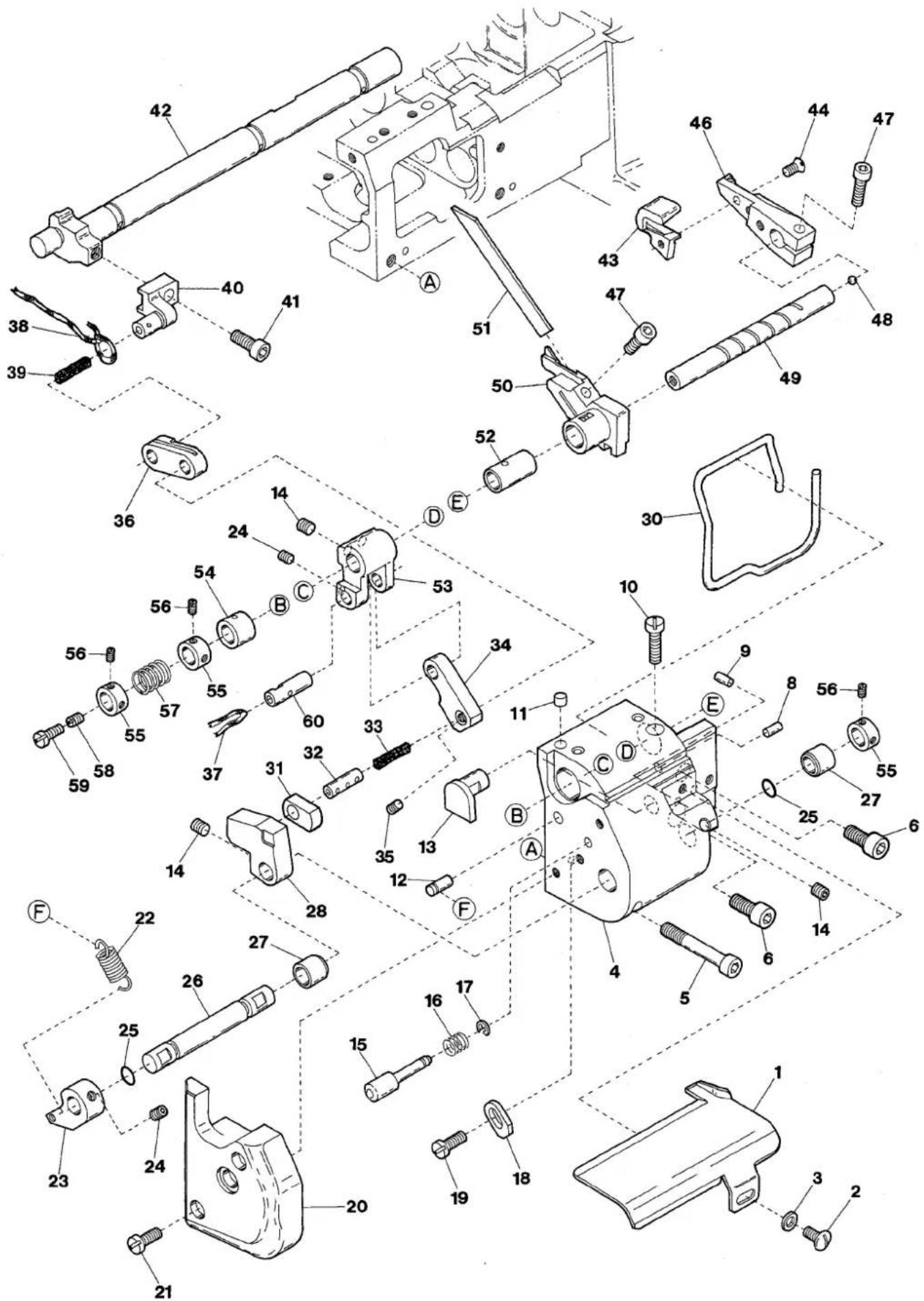 Exploded view diagram of a mechanical assembly with numbered parts for identification