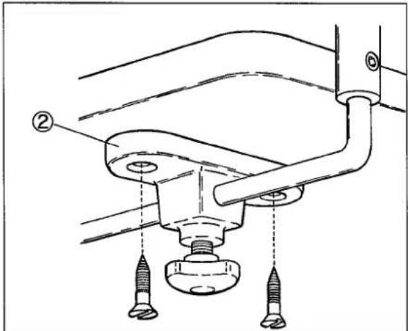 Technical diagram of a mechanical assembly with labeled parts, showing a clamp and screw base assembly.