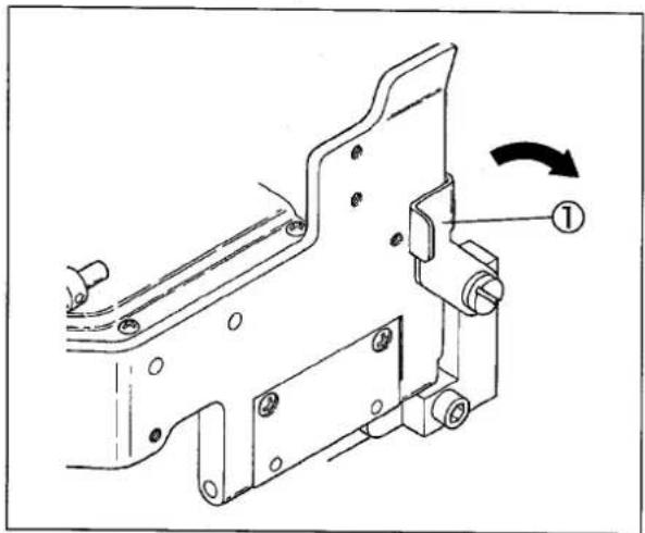 Technical diagram of a mechanical assembly with labeled component ① and directional arrow indicating rotation or movement.