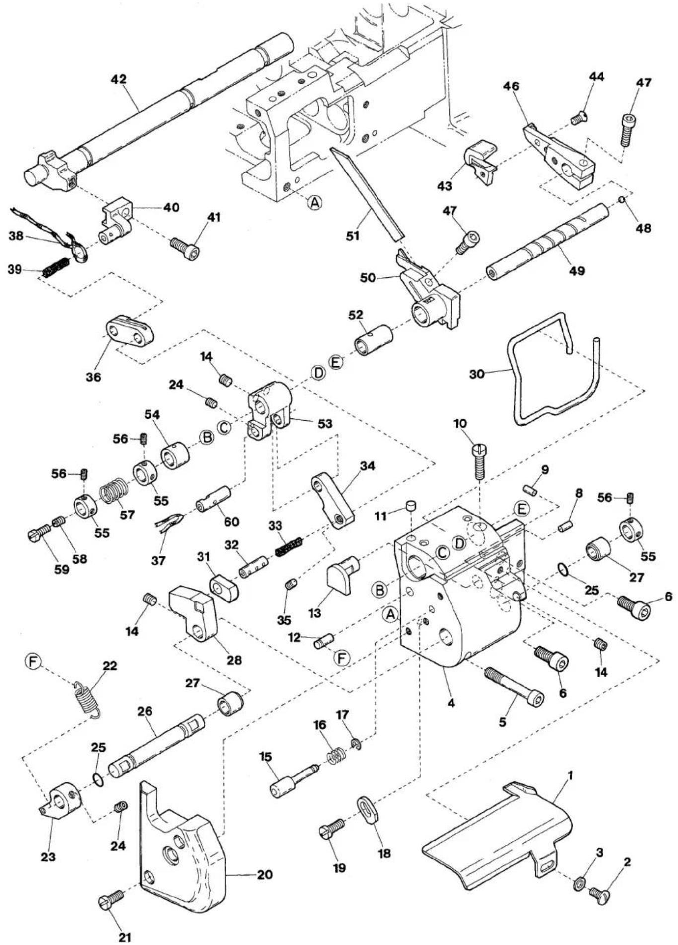 Exploded view diagram of a mechanical assembly with numbered parts for identification