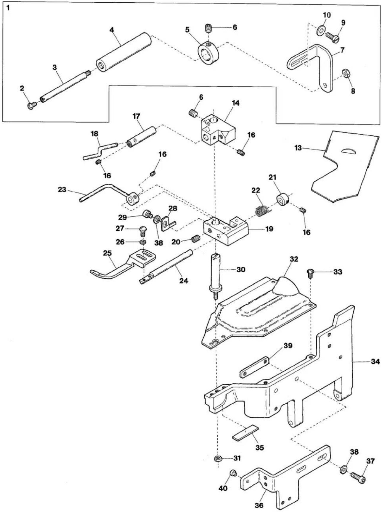 Exploded view diagram of a mechanical assembly with numbered parts for identification