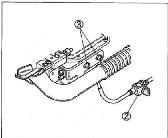 Technical diagram of a mechanical device with labeled parts ② and ③, showing wiring connections.