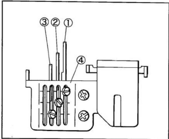 Technical diagram of a mechanical device with numbered components labeled ① to ④