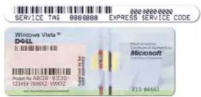 SERVICE TAG 00000000 EXPRESS SERVICE CODE Windows Vista™ D-64L 123456 709052-VW82 Microsoft Product No ABCDE-8JC10- 123456 709052-VW82 www.wacai.com