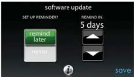 software update SET UP REMINDER? remind later never REMIND IN: 5 days save
