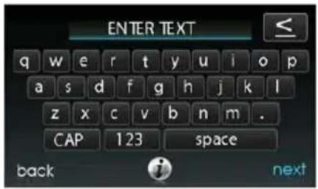 ENTER TEXT q w e r t y u i o p a s d f g h j k l z x c v b n m . CAP 123 space back next