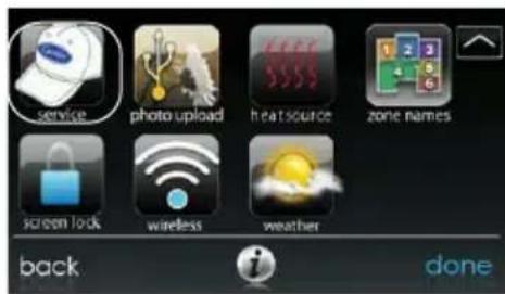 service photo upload heat source zone names screen lock wireless weather back done
