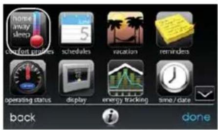 home away sleep comfort grades schedules vacation remindles operating status display energy tracking time / date back done