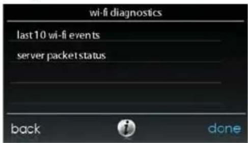 wi-fi diagnostics last 10 wi-fi events server packet status back done