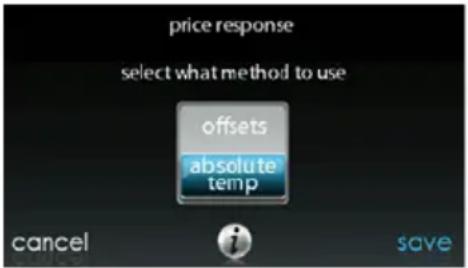 price response select what method to use offsets absolute temp cancel save
