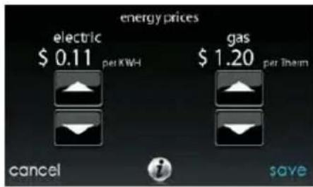 energy prices electric 0.11 per KWH gas 1.20 per therm cancel save