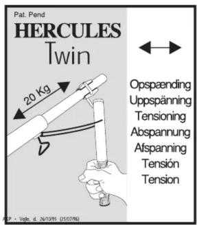 Pat. Pend HERCULES Twin 20 kg Opspænding Uppspanning Tensioning Abspannung Afspanning Tensión Tension P - Vorte, d. 26/10/95 (US$7786)