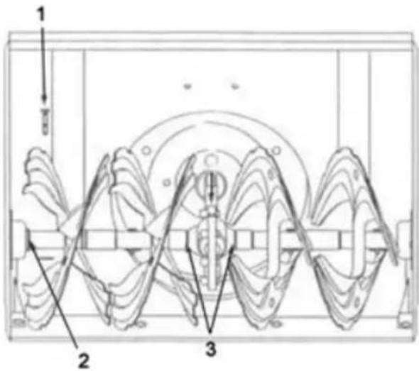 Technical diagram of a mechanical device with labeled components 1, 2, and 3