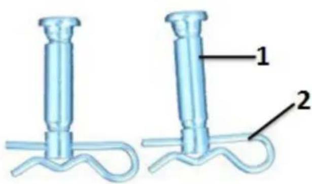 Diagram showing two mechanical components with labeled parts 1 and 2, likely illustrating a procedure or assembly.