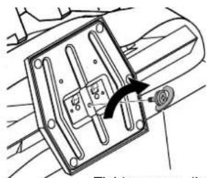 Technical diagram showing a mechanical component with labeled parts and directional arrow indicating rotation or movement.