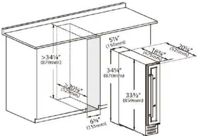 >34¼"(870mm) 5½"(150mm) 34½"(870mm) 6½"(159mm) 33½"(850mm) 18¾"(475mm) 20½"(525mm)