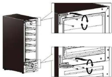 Technical diagram showing internal rack structure with labeled components and directional arrows indicating motion or movement.