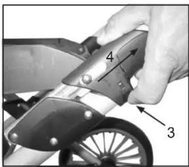 Instructional image showing a hand using a tool to adjust or install a mechanical component with numbered parts labeled 3 and 4.