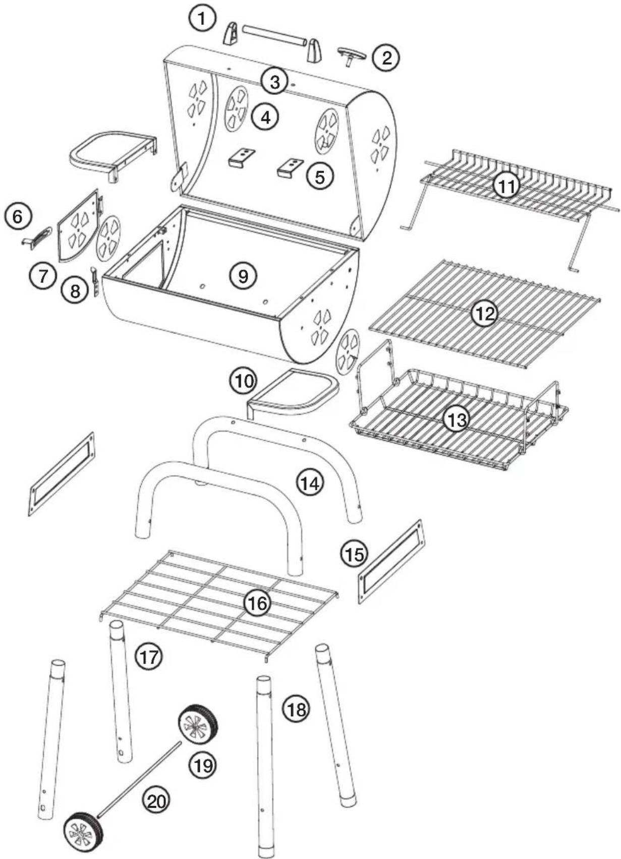 Exploded view diagram of a portable stove with numbered parts for identification
