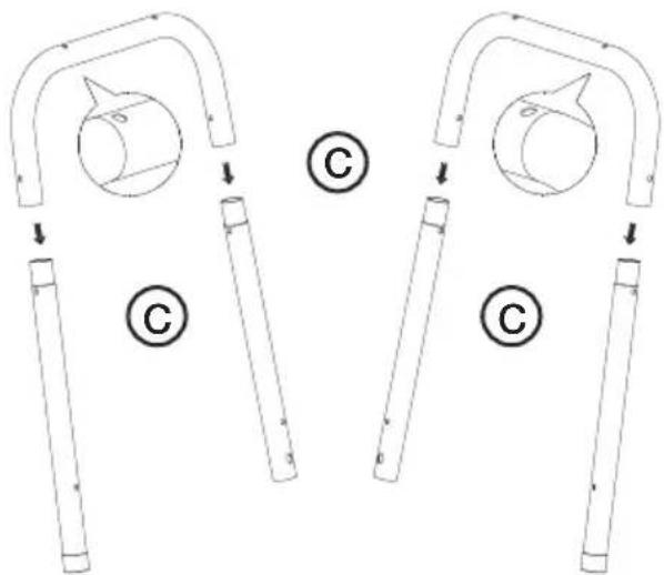 Diagram showing two mechanical or fluidic device configurations labeled C, with arrows indicating process flow.