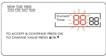 MON TUE WED THU FRI SAT SUN Current 88:88 Time TO ACCEPT & CONTINUE PRESS OK TO CHANGE VALUE PRESS ▲OR ▼