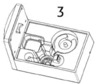Technical line drawing of a mechanical housing with internal components (no text or symbols)