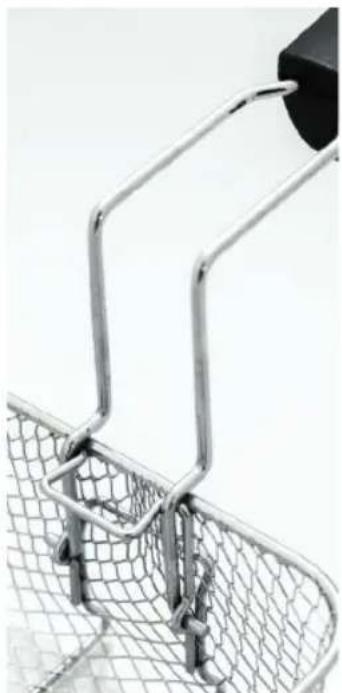 Close-up of a metal chain-link fence with a black handle extending upward (no text or symbols visible)