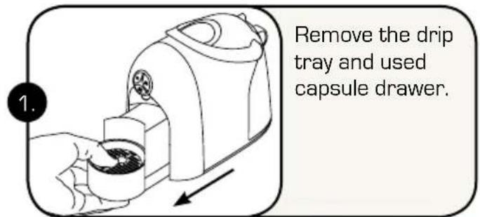 Remove the drip tray and used capsule drawer.