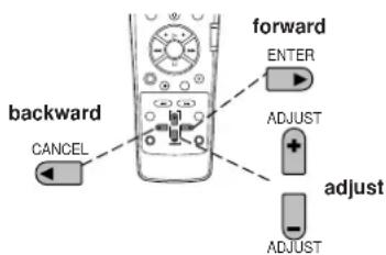 forward ENTER backward CANCEL ADJUST + adjust ADJUST