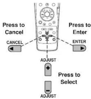 Press to Cancel CANCEL ADJUST Press to Enter ENTER Press to Select ADJUST