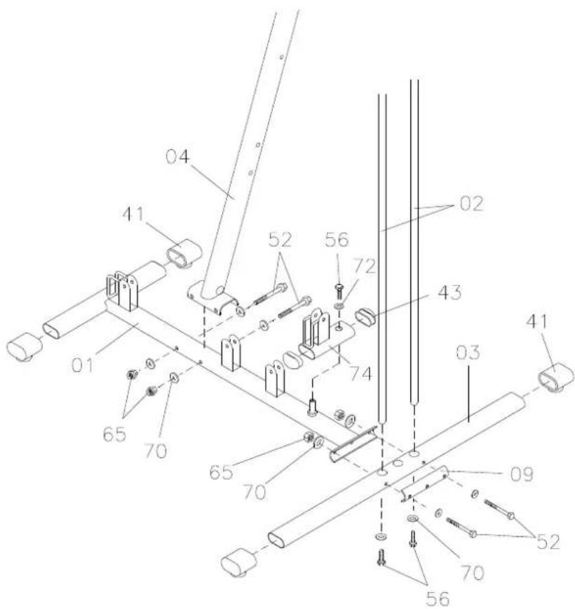 Technical diagram of a mechanical assembly with numbered components and labeled parts