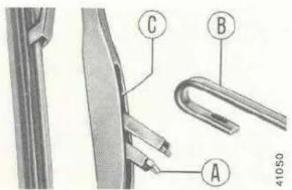 Technical diagram showing labeled parts of a mechanical or electrical component, including parts A, B, and C with numbered annotations.