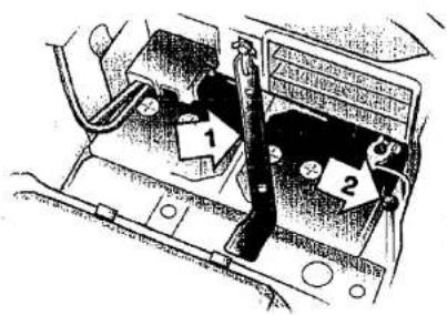 Technical diagram of a vehicle's internal components with numbered parts labeled 1 and 2