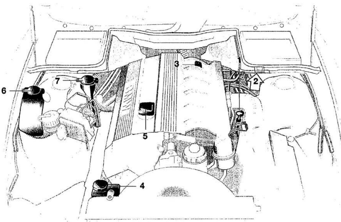 Technical diagram of a car interior with numbered components for identification