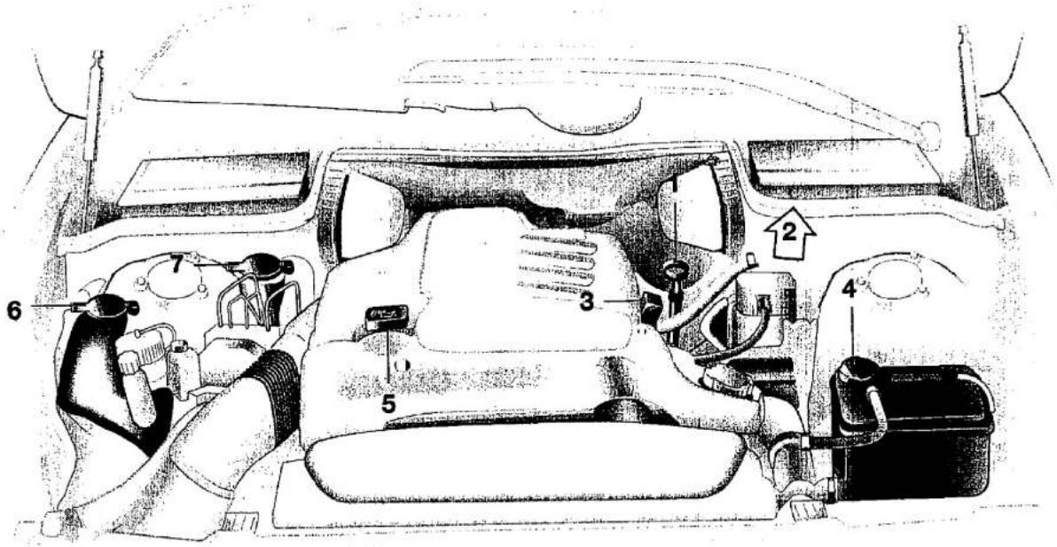 Technical diagram of a car interior with numbered components for identification