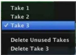 Take 1 Take 2 ✓ Take 3 Delete Unused Takes Delete Take 3