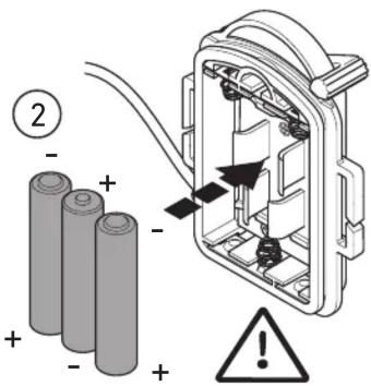 Diagram showing battery charging process with labeled components and warning symbol