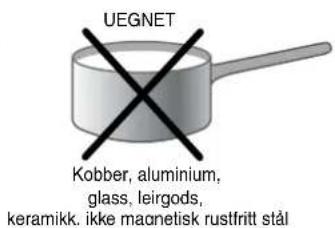 UEGNET Kobber, aluminium, glass, leirgods, keramikk. ikke magnetisk rustfritt stål