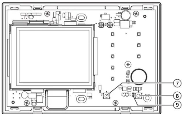 Technical diagram of a computer monitor with labeled components and numbered parts
