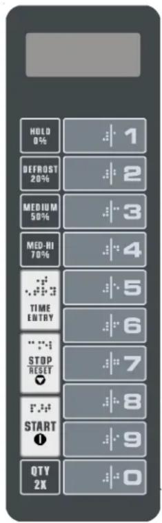 HOLD 0% DEFROST 20% MEDIUM 50% MED-HI 70% TIME ENTRY STOP RESET START ! QTY 2K 1 2 3 4 5 6 7 8 9 0