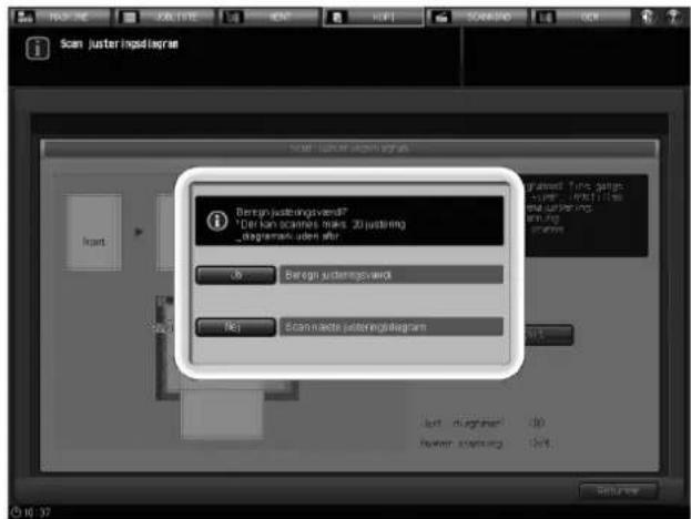 Scan juster input diagram Beregn.justeringvend? *Der kan scanes miles 20 justering _ diagramk. uder after OK Beregn.justeringvend No1 Scan reacte justeringDiagram