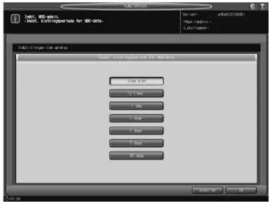 KONICA MINOLTA Bizhub PRO 951 - [02 HDD-admin.indstilling] - [02 Sletningsperiode for HDD-data] - 2