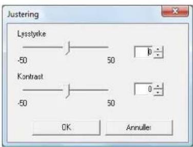 Justering Lysstyrke -50 50 Kontast -50 50 OK Annuille