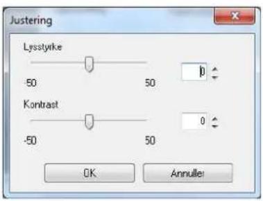 Justering Lysstyrke -50 50 Kontast -50 50 OK Annulier