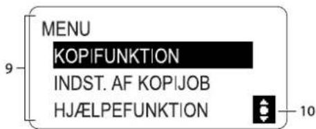 MENU KOPIFUNKTION INDST. AF KOPIJOB HJÆLPEFUNKTION 9 10
